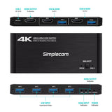 Simplecom KM420 HDMI KVM Switch with 4K@60Hz Support and 4-Port USB 3.0 Hub - 45-Degree Angle