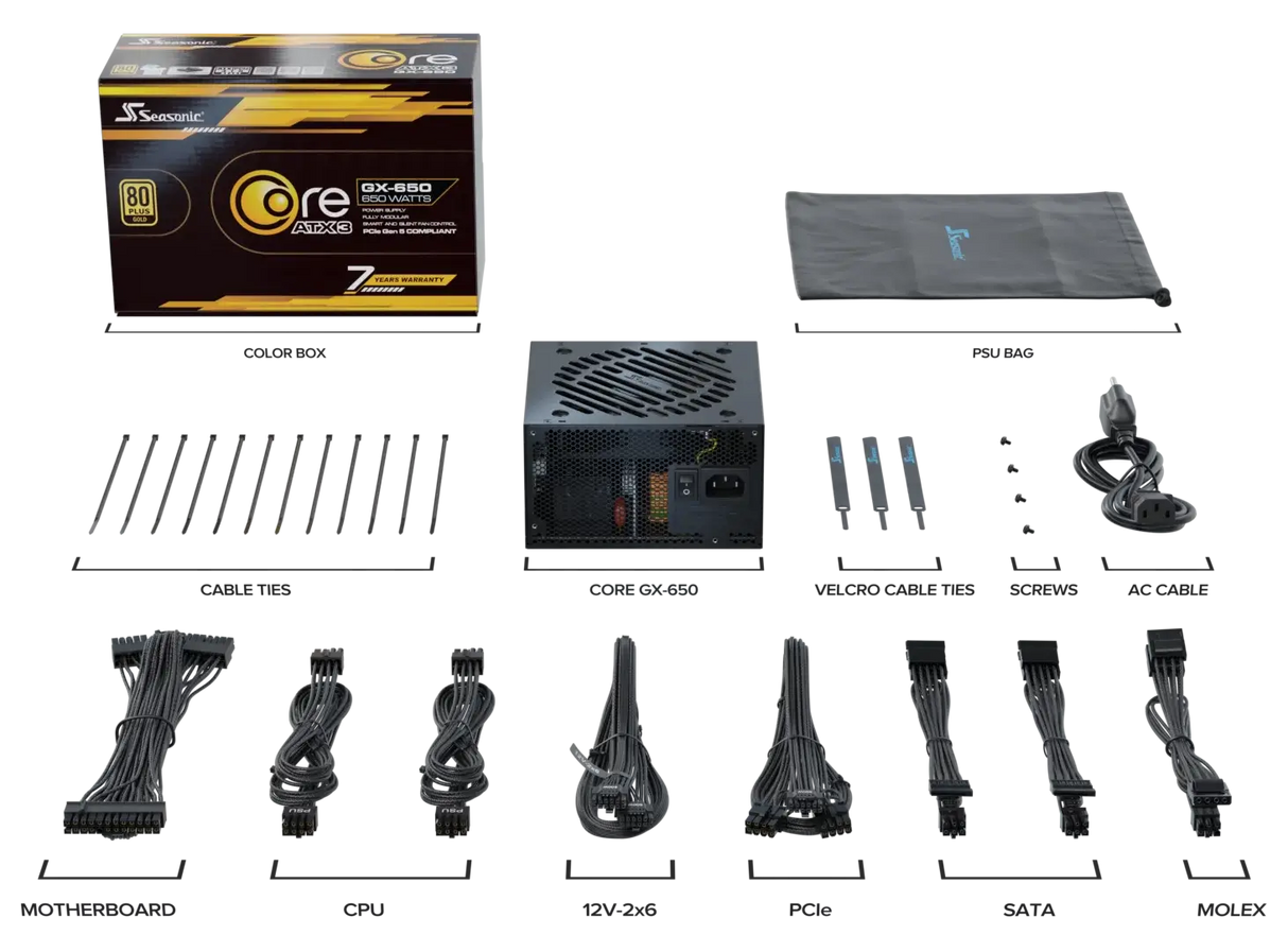 Seasonic Core GX-650 ATX3 80 Plus Gold Full Modular 650W PSU (SRP-CGX651-A5A32SF)