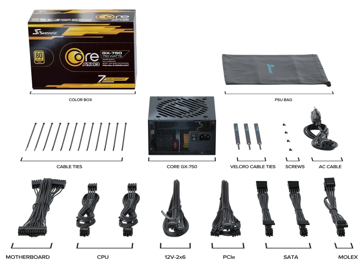 Seasonic Core GX-750 ATX3 80 Plus Gold Full Modular 750W PSU (SRP-CGX751-A5A32SF)