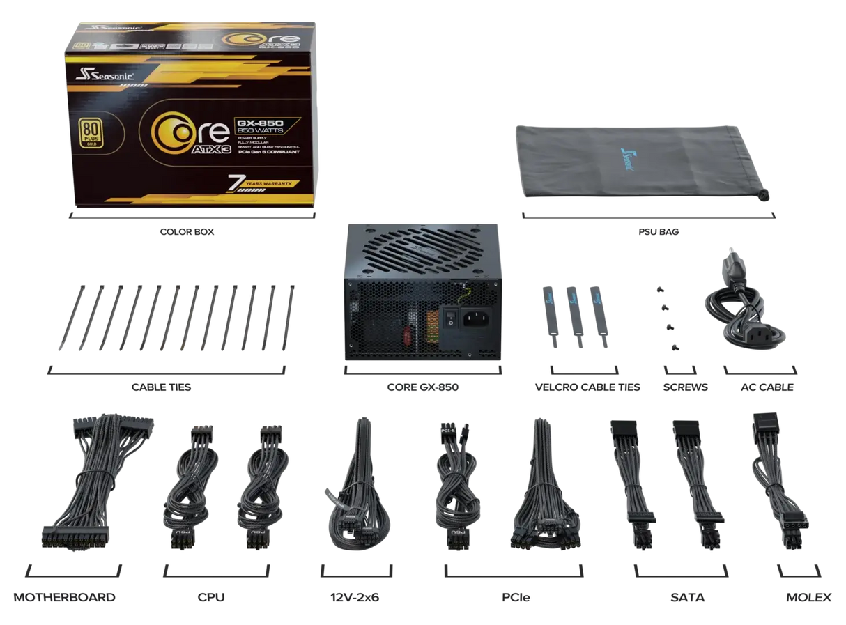Seasonic Core GX-850 ATX3 80 Plus Gold Full Modular 850W PSU (SRP-CGX851-A5A32SF)