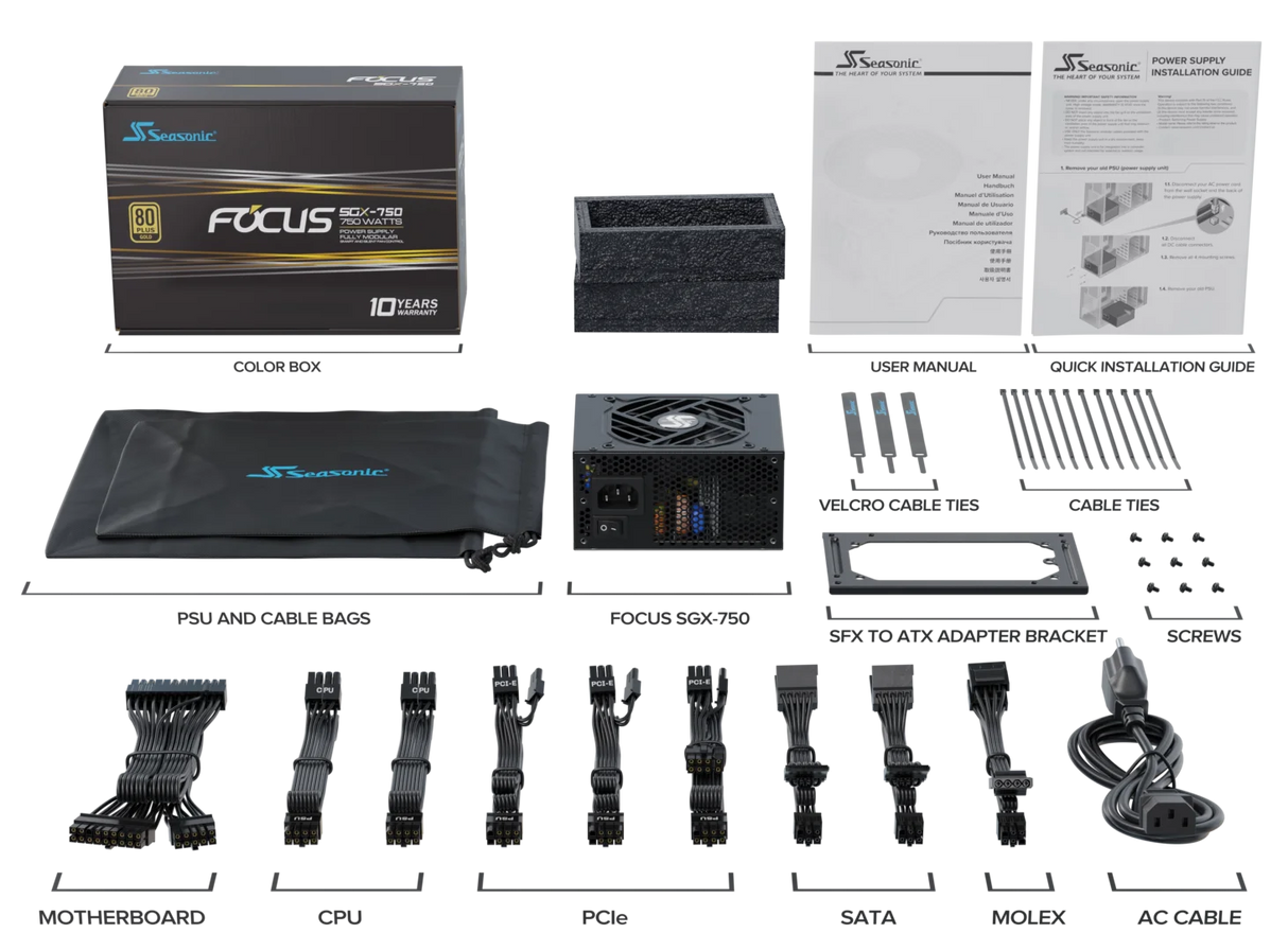 Seasonic FOCUS SGX-750 (2021) 750W Modular 80 Plus Gold PSU