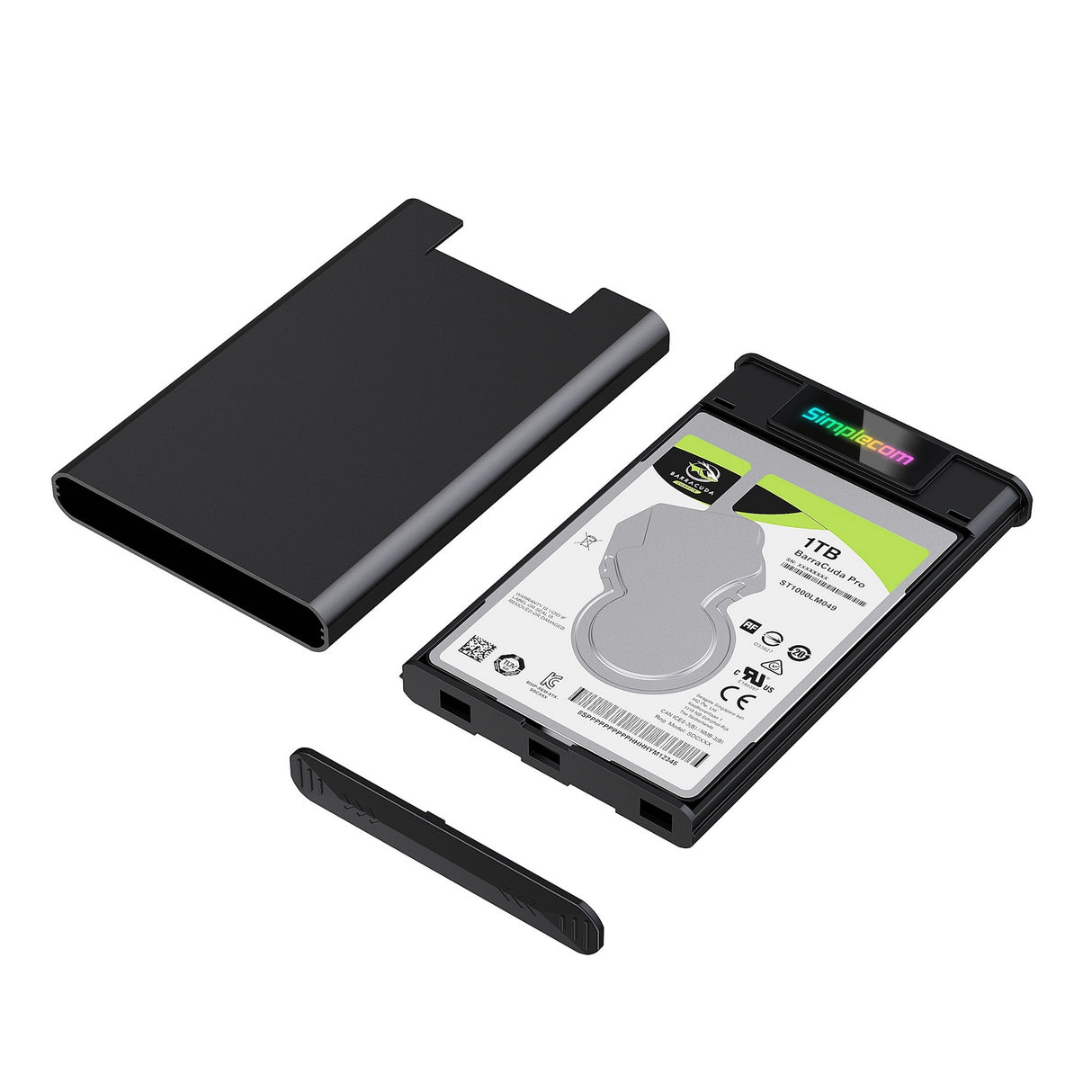 Simplecom SE239 Tool-free 2.5 SATA HDD SSD to USB-C Enclosure with RGB Lights USB 3.2 Gen 2