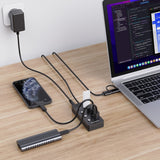 Simplecom CH345C SuperSpeed USB-A and USB-C to 4-Port USB 3.0 Hub 5Gbps Individual Switches and Power Adapter - Top-Down View
