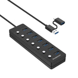 7-Port USB 3.0 Hub with Individual Power Switches and Dual USB-A/C Connectivity - Top-Down View