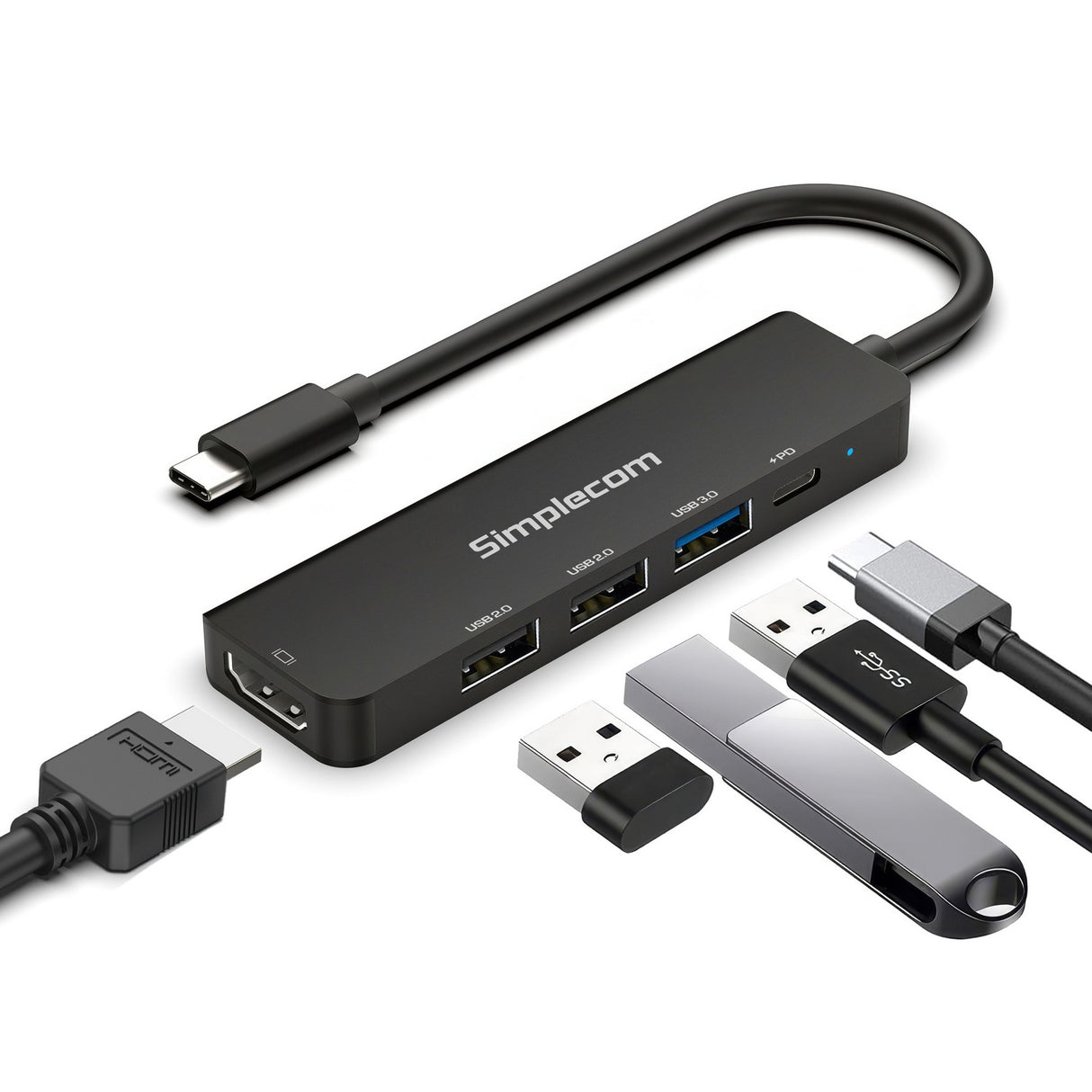 Simplecom CHT550 USB-C 5-in-1 Multiport Docking Station with USB Hub PD HDMI 2.0