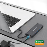 Simplecom CHT590 USB-C SuperSpeed 9-in-1 Multiport Docking Station HDMI 2.0 - 45-Degree Angle