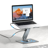 Simplecom CHT660 Adjustable Aluminium Laptop Stand with 6-Port USB-C Docking Station Dual 4K HDMI Display - Close-Up Angle