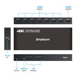 Simplecom CM317 7-Port HDMI 2.0 Switch with Remote 7 IN 1 OUT Splitter HDCP 2.2 4K@60Hz - Side View