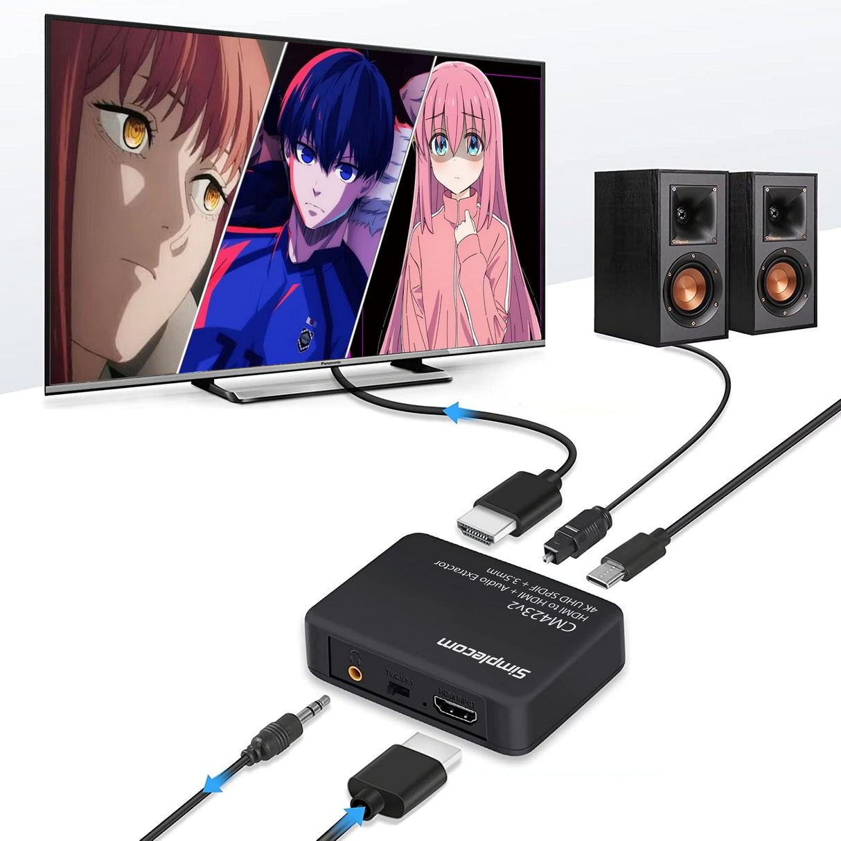 Simplecom CM423v3 HDMI 2.0 Audio Extractor Optical SPDIF + 3.5mm Stereo with ARC 4K@60Hz