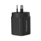 Simplecom CU235 Dual Port PD 35W Fast Wall Charger USB-C + USB-A for Phone Tablet - 45-Degree Angle