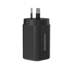 Simplecom CU365 3-Port PD 65W GaN Wall Charger Dual USB-C + USB-A for Phone Laptop