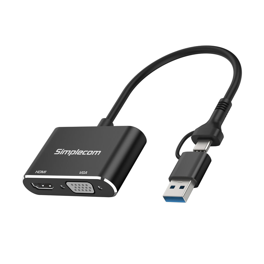 Simplecom DA326C USB 3.0 and USB-C to HDMI + VGA Video Card Adapter Full HD 1080p