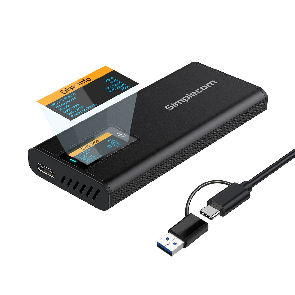 Smart LED USB-C Enclosure for NVMe/SATA M.2 SSDs - 10Gbps Transfer Speed