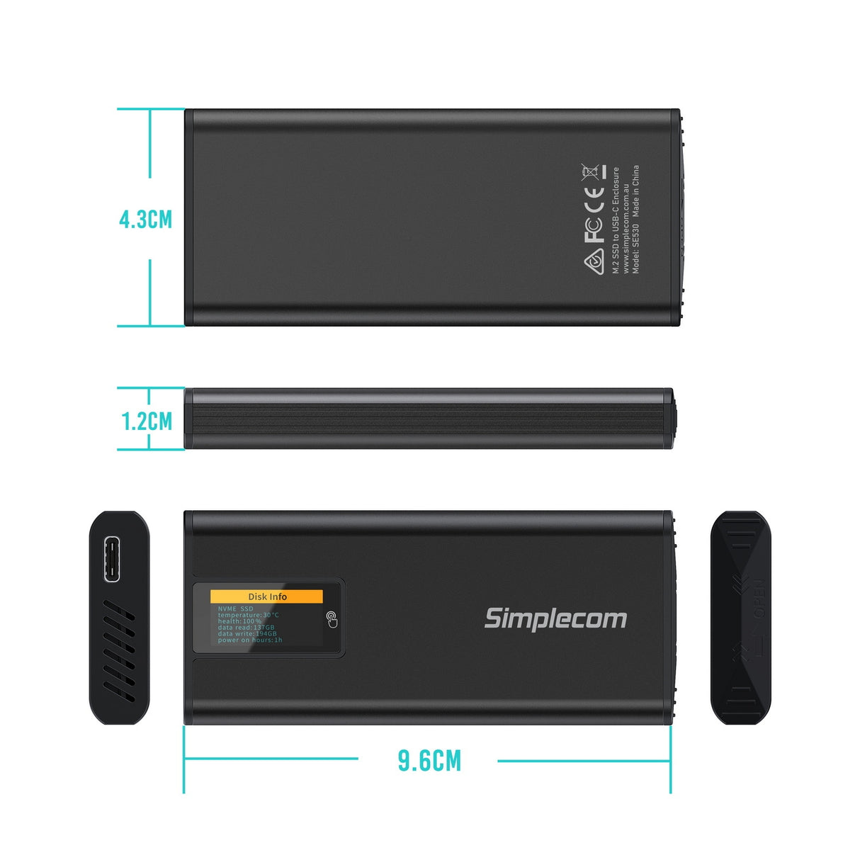 Smart LED USB-C Enclosure for NVMe/SATA M.2 SSDs - 10Gbps Transfer Speed