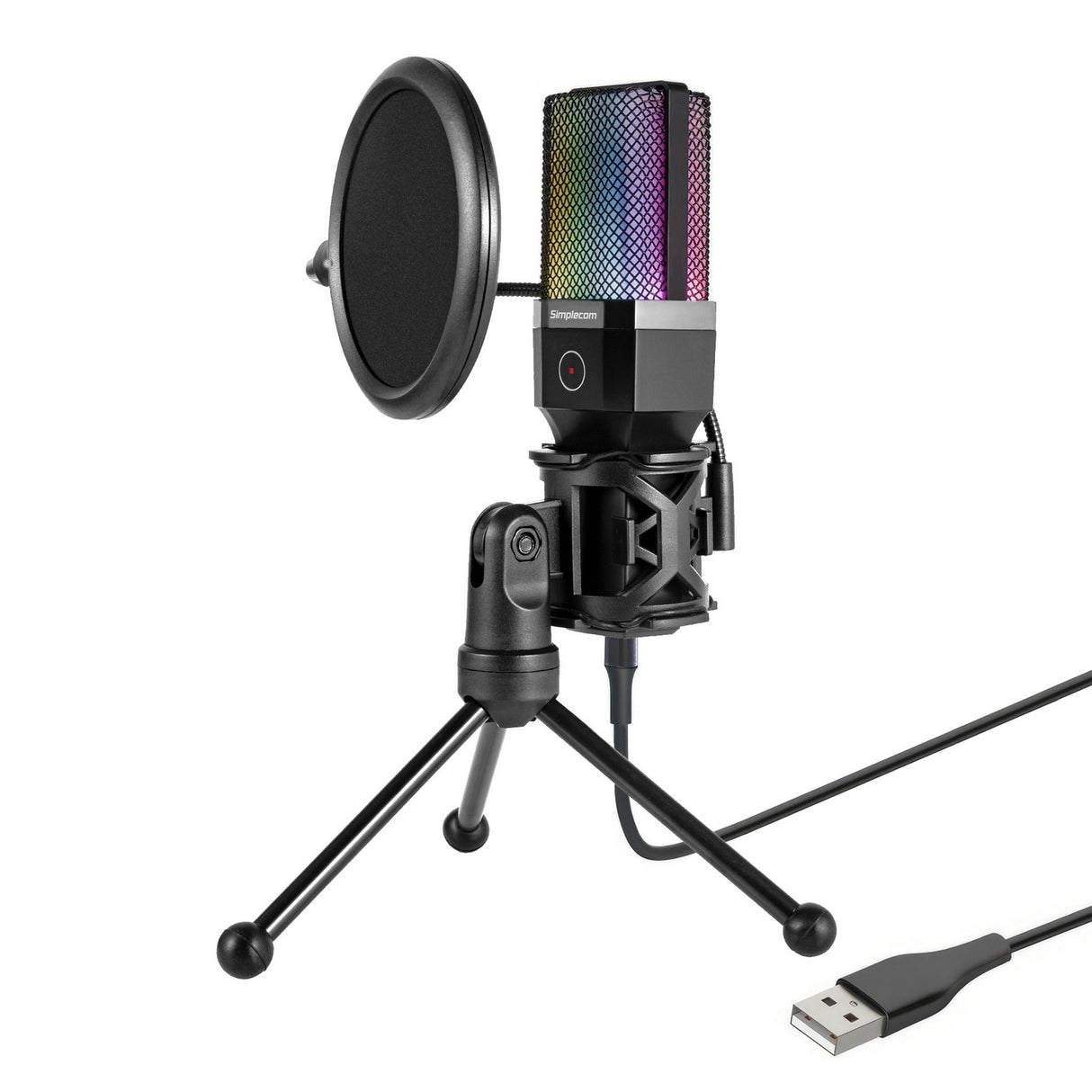 RGB USB Cardioid Condenser Microphone with Tripod & Pop Filter for Gaming and Streaming