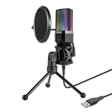 RGB USB Cardioid Condenser Microphone with Tripod & Pop Filter for Gaming and Streaming