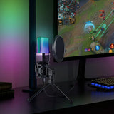 RGB USB Cardioid Condenser Microphone with Tripod & Pop Filter for Gaming and Streaming - Top-Down View