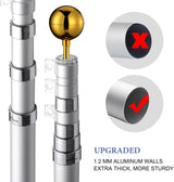 Rustproof Aluminum Flag Pole with 7.2m, Heavy-Duty Telescoping Pole for Outdoors, Gardens, Roof Walls, Durable Pole Set - Front View