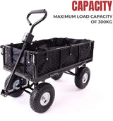 Garden Dump Rolling Mesh Cart with Heavy Duty Steel Frame,10 Inch Pneumatic Tires Maximum Load Capacity of 300 Kg (Black) - Front View