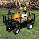 Garden Dump Rolling Mesh Cart with Heavy Duty Steel Frame,10 Inch Pneumatic Tires Maximum Load Capacity of 300 Kg (Black) - Low Angle