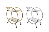 Roman Glass Bar Cart / Trolley With Wheels - Gold - Front View