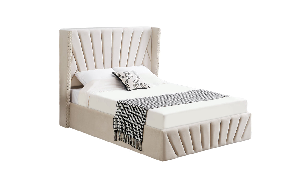 Allure Beige Velvet Gas Lift Bed - King
