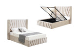 Allure Beige Velvet Gas Lift Bed - Queen - Front View