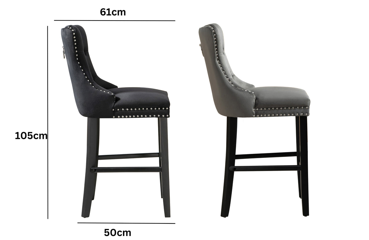 French Provincial Dark Grey Bar Stools with Footrest - Set of 2