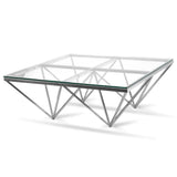 Pyramid Silver Square Coffee Table - Clear Glass - Front View