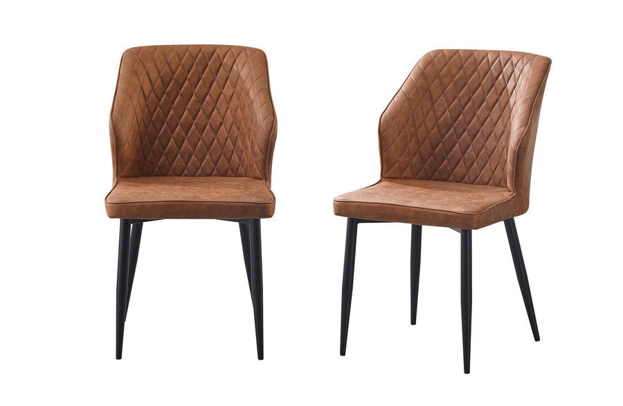 Set of 2 - Cross Pattern Dining Chair - Brown Black Legs