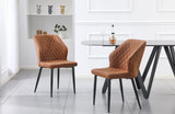 Set of 2 - Cross Pattern Dining Chair - Brown Black Legs - Front View