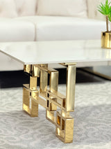 Royale Silver Coffee Table - White Marble - Front View