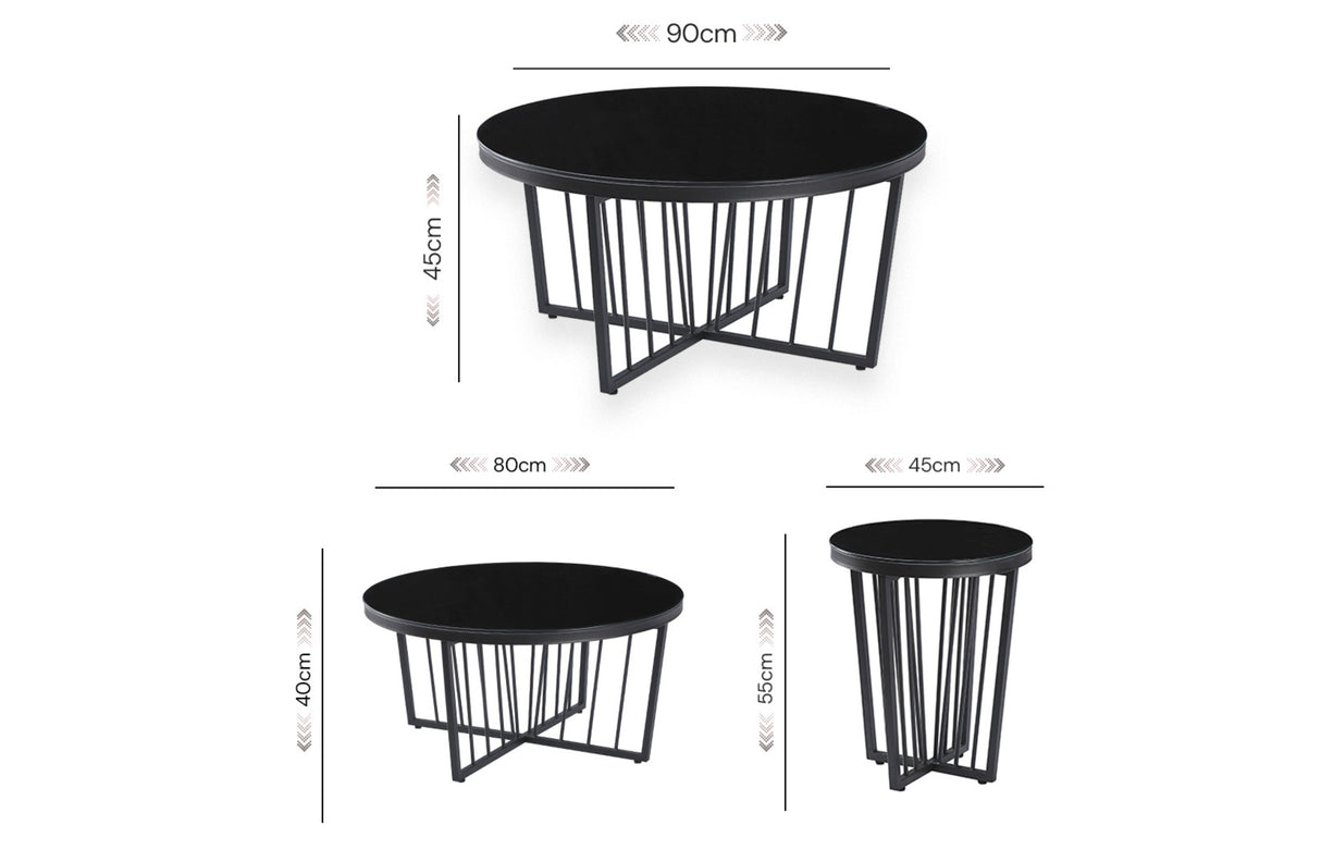 Salina Coffee Table 90cm Black Base - Clear Glass