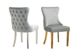 Paris Dark Grey Velvet & Silver Polished Steel Upholstered Dining Chairs Tufted Back - Set of 2 - Front View