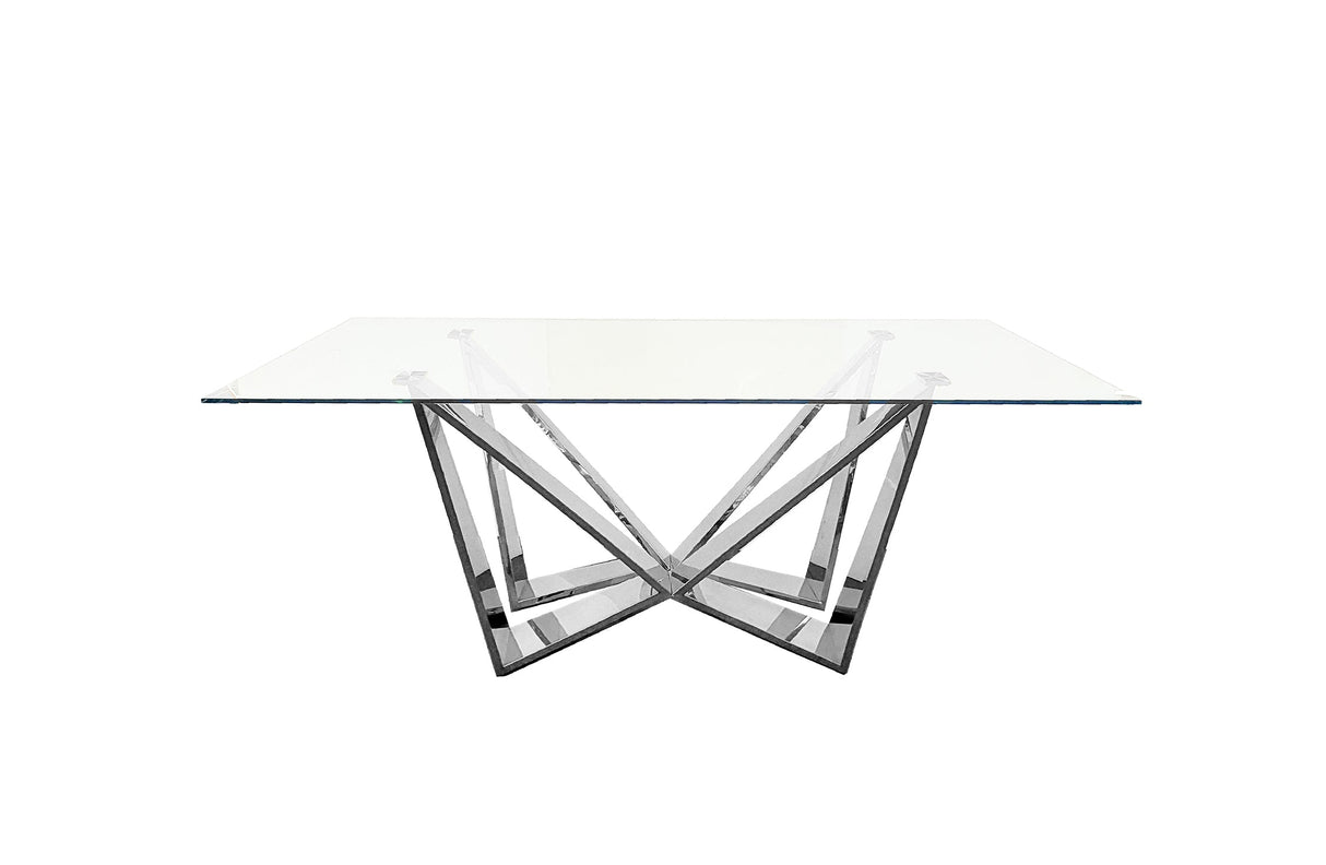 Roula Silver Dining Table - Clear Glass - 240cm x 110cm