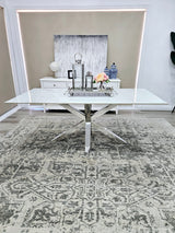 Miles Silver With White Marble Dining Table - 90cm x 180cm - Front View