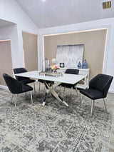 Miles Silver With White Marble Dining Table - 90cm x 180cm - Side View