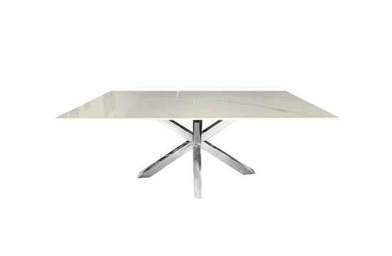Miles Silver With White Marble Dining Table - 90cm x 180cm