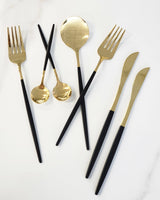Deluxe Cutlery Set - Black & Gold - Front View