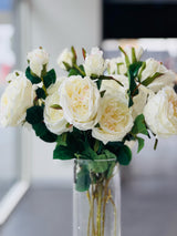 Artificial Rose Stems – Set of 2 Stems – 60cm with 3 Flowers Each - Off White - Front View
