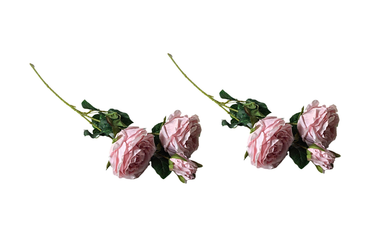Artificial Rose Stems ??Set of 2 Stems  ??60cm with 3 Flowers Each - Soft Pink