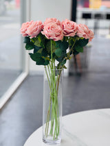 Artificial Rose Stems – Set of 2 Stems  – 60cm with 3 Flowers Each - Soft Pink - Front View