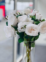 Artificial Rose Stems – Set of 2 Stems – 60cm with 3 Flowers Each - White - Front View