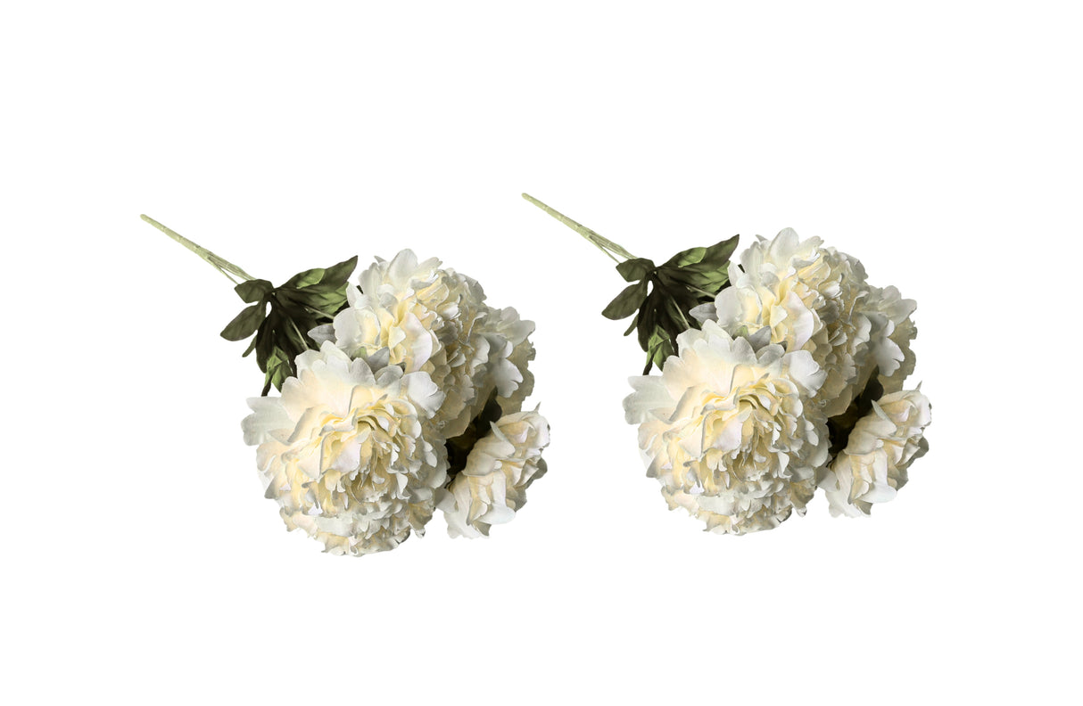 Artificial Bloomed Peony Bunch ??Set of 2 Bunches ??45cm with 5 Flowers Each - White