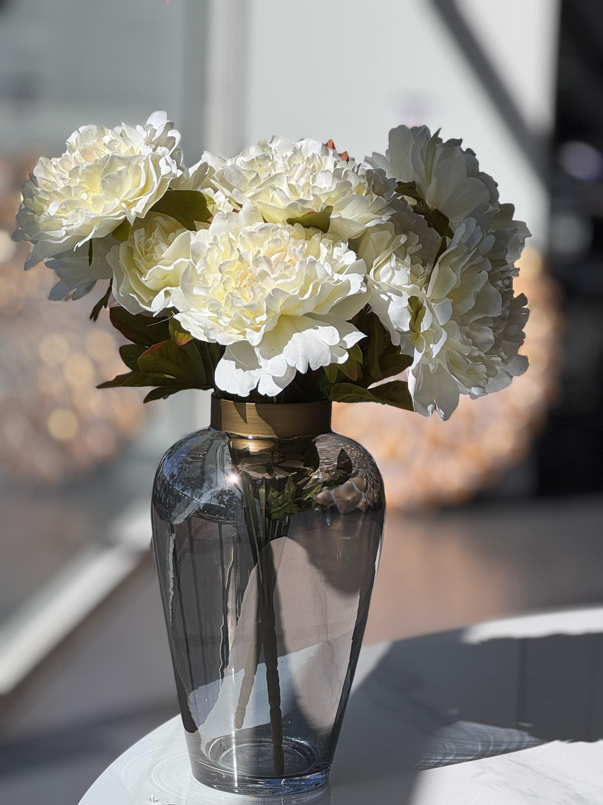Artificial Bloomed Peony Bunch ??Set of 2 Bunches ??45cm with 5 Flowers Each - White