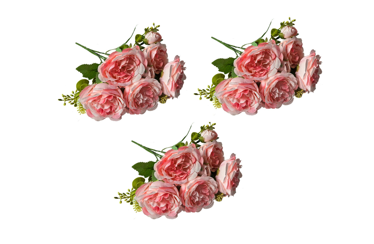 Artificial Rose Bunch ??31cm (Set of 3 Stems, 4 Flowers Each) - Coral
