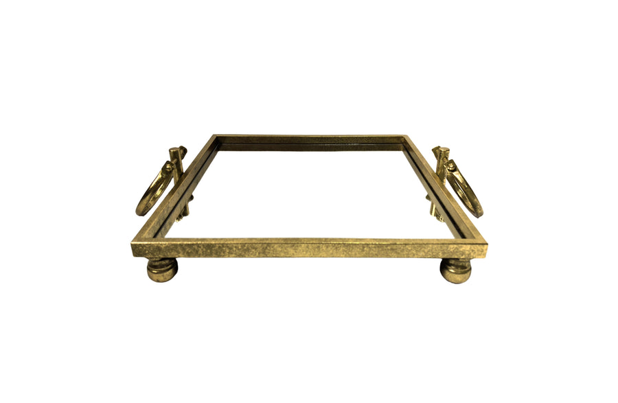 Eliza Mirror Tray with Handles - Square - Gold