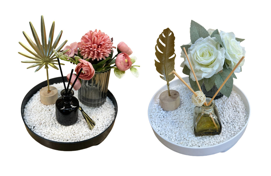 Bloom Flower Tray & Fragrance Diffuser Set - Black