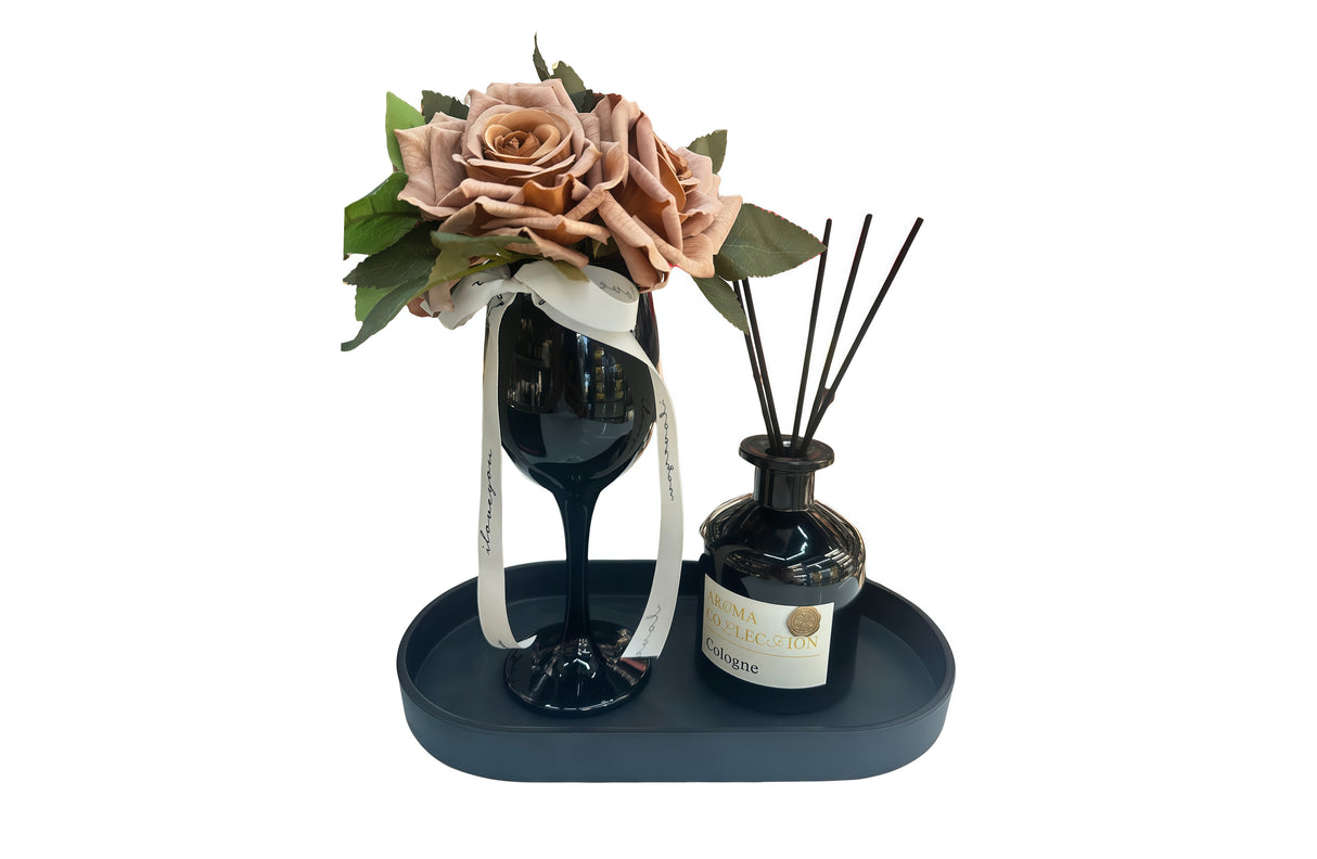 Flower Decor Tray & Fragrance Diffuser Sets -Black