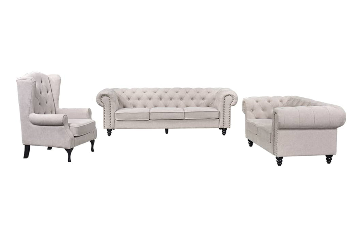 Chesterfield Tufted Lounge Set - Beige